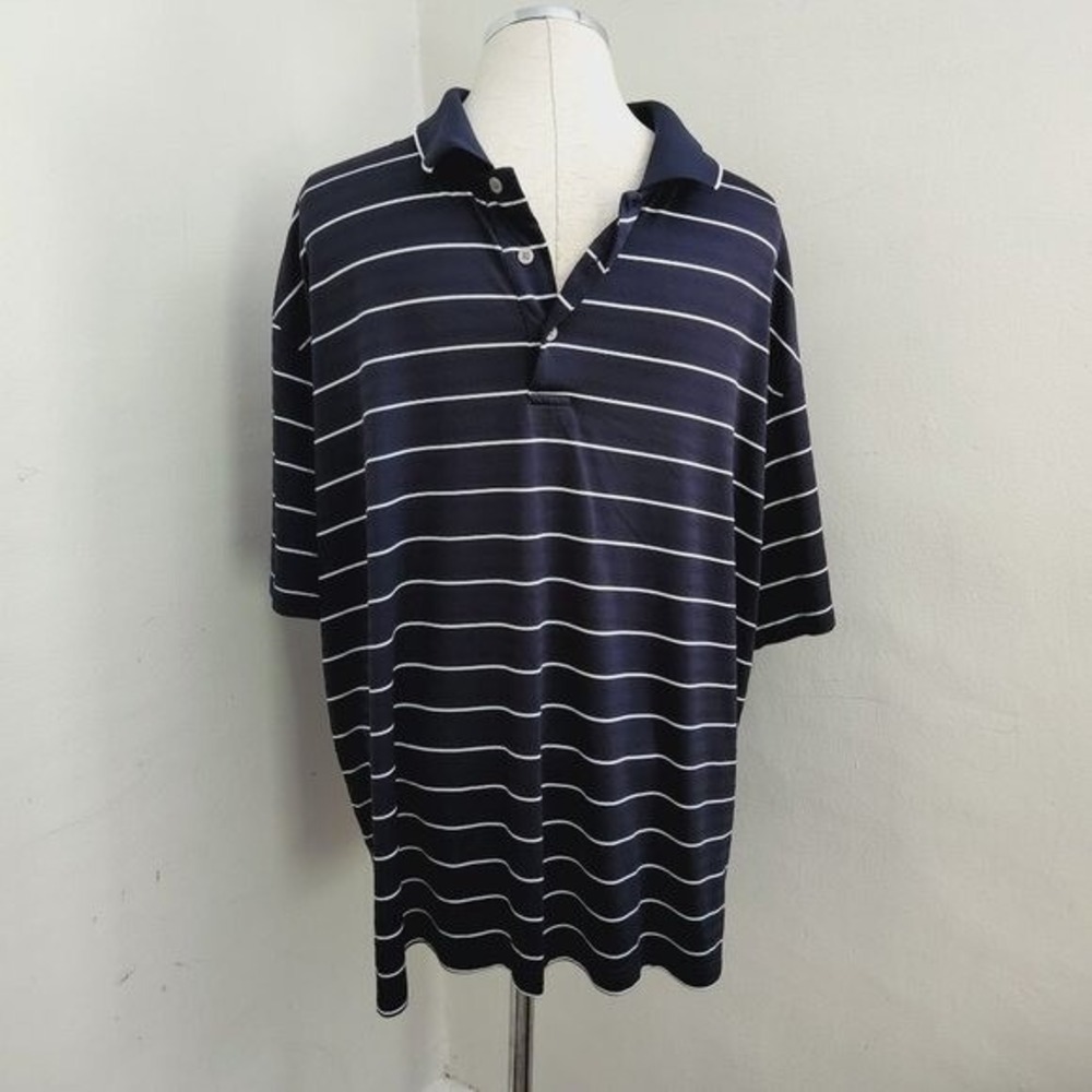 pga Tour Golf Polo Navy Blue White Striped Men's Size‎ XXL